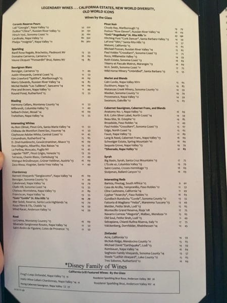 California Grill Wine List