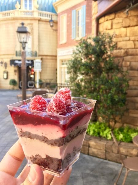 Les Halles Boulangerie Patisserie Raspberry Mousse Cake Framboise in hand