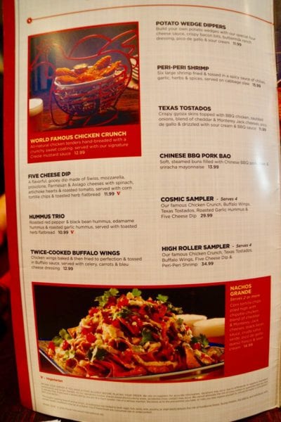 Planet Hollywood Observatory Review Appetizer Menu
