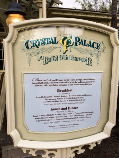 Crystal Palace Breakfast Review Menu Sign