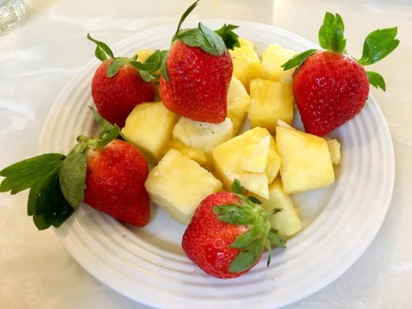 Crystal Palace Breakfast Review Fruit Plate Strawberries and Pineapple