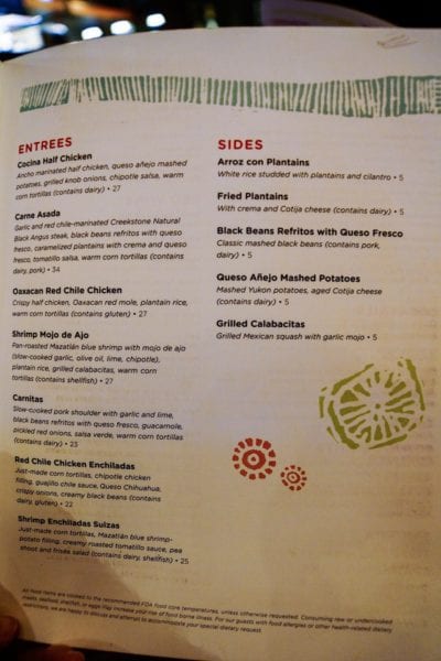 Frontera Cocina Review Menu Entrees