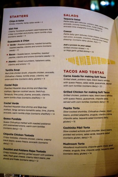 Frontera Cocina Review Menu Starters