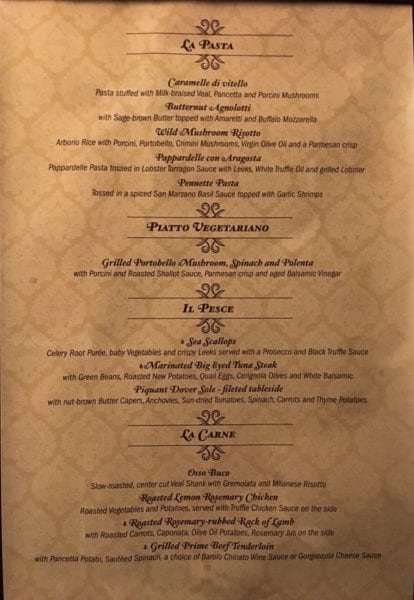 Palo Dinner Review Menu