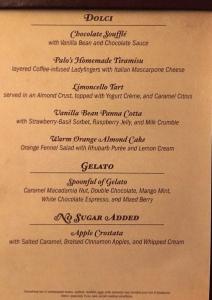 Palo Dinner Review Dessert Menu