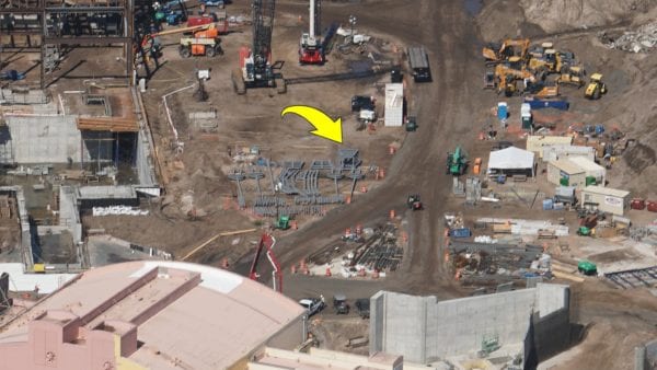 Star Wars Land AT-AT construction materials on ground