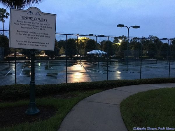 New Resort near the Swan tennis courts at night