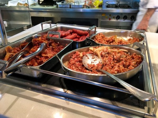 Disney Cruise Cabanas Breakfast Review Corn Beef Hash Turkey Sausage and Bacon