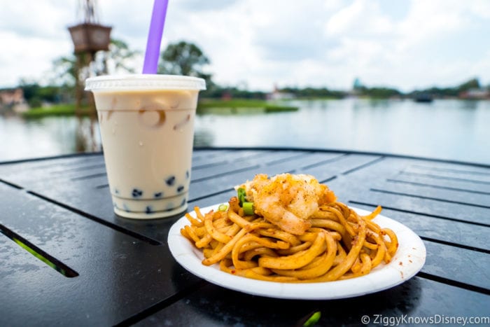 China Review 2017 Epcot Food and Wine Festival Black Pepper Shrimp with Garlic Noodles Black Boba Tea
