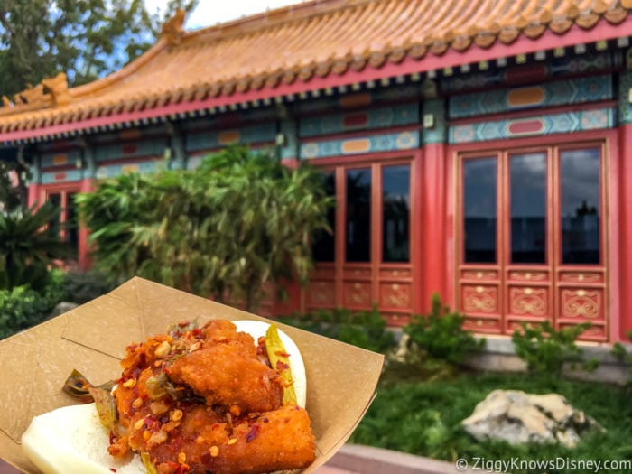China Review 2017 Epcot Food and Wine Festival Spicy Chicken Bao Bun posing