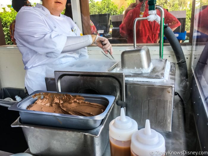 Chocolate Studio Review 2017 Epcot Food and Wine Festival Dipping the chocolate in Liquid Nitrogen
