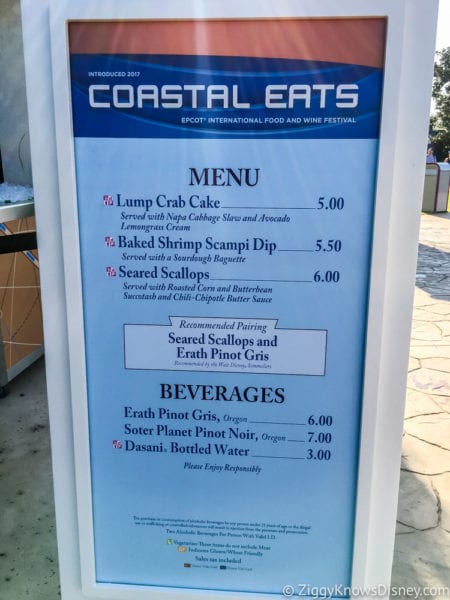 Coastal Eats Review 2017 Epcot Food and Wine Festival Coastal Eats Menu
