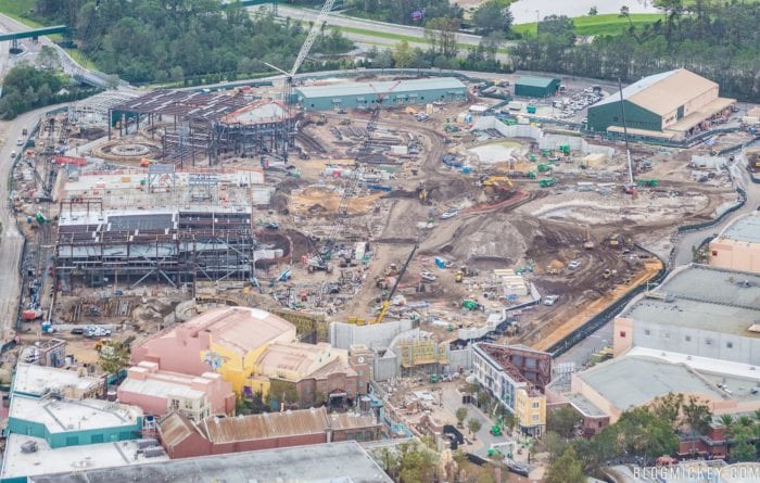 Star Wars Galaxy's Edge Construction Progress areal shot