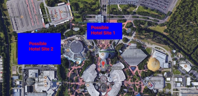 Possible locations for New Future World Hotel in Epcot Expansion
