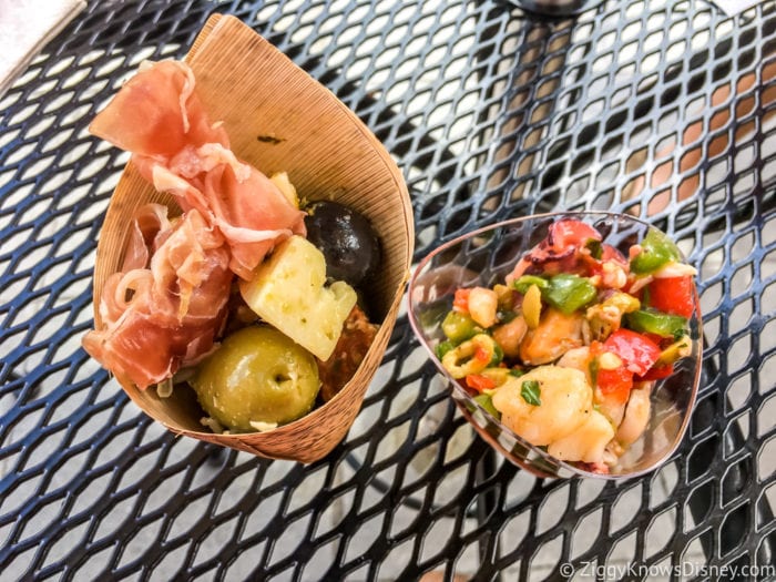 Spain Review 2017 Epcot Food and Wine FestivalCharcuterie in a Cone and Seafood Salad