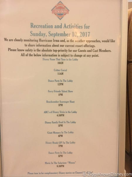 Hurricane Irma in Walt Disney World beach club activities