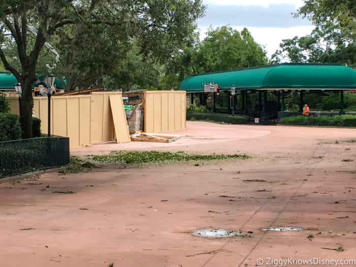 Hurricane Irma in Walt Disney World Epcot International Gateway construction wall