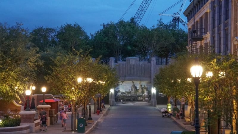 Galaxy's Edge Entrance blocked by Trees at night