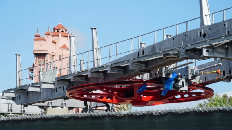 Disney Skyliner Bull Wheel Installed in Hollywood Studios close up