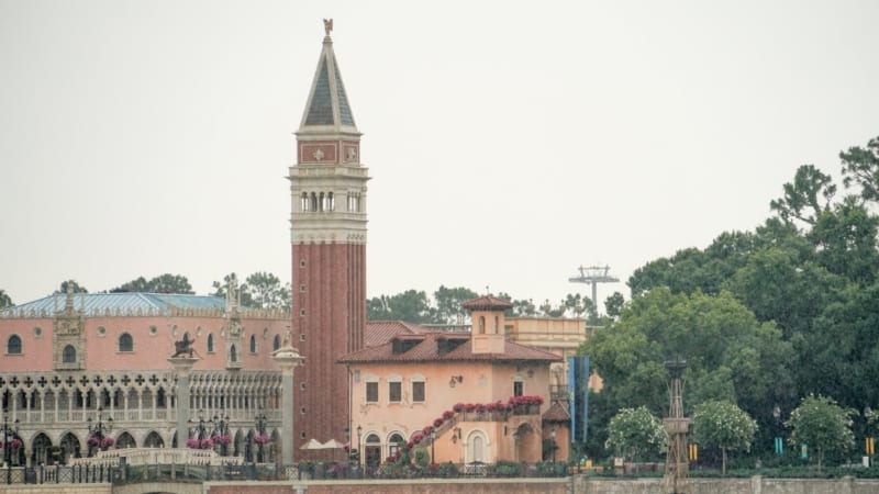italy pavilion in Epcot with Disney Skyliner tower behind