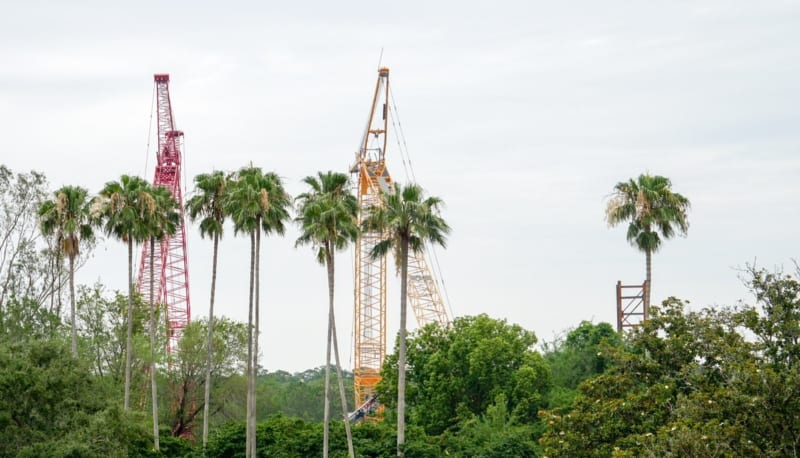 two cranes at Guardians of the Galaxy construction site