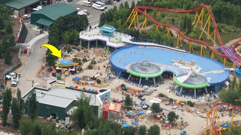 Latest Toy Story Land Update Alien Swirling Saucers queue marquee
