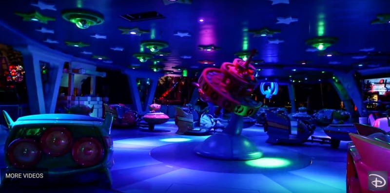 Nighttime Footage Toy Story Land alien swirling saucers