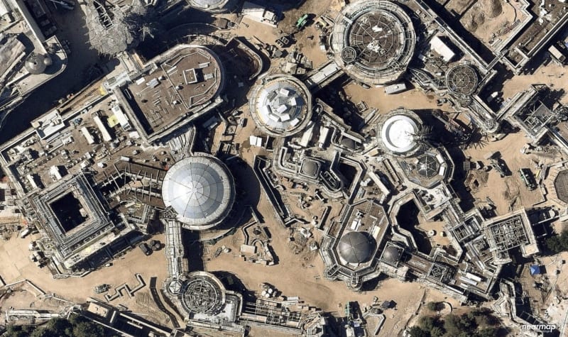 Latest Star Wars Galaxy's Edge Disneyland Aerial Construction photos black spire outpost